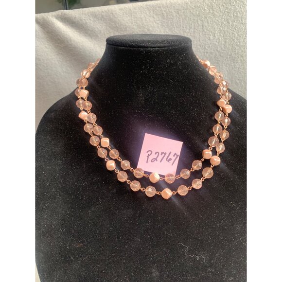 Double Strand Pink Beaded Necklace 40" Faceted Glass Beads - Picture 7 of 7